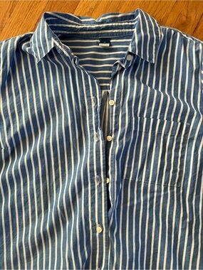 Old Navy Blue and White Striped Sleeveless Mini Shirt Dress